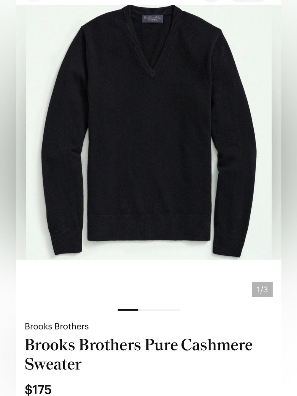 Brooks Brothers Black V-Neck 100% Cashmere Sweater